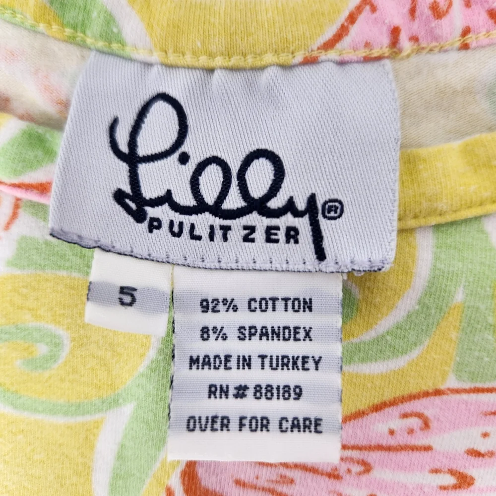 VTG Kids Lilly Pulitizer Dress Shortsleeve Seashell Crab Starfish Yellow Pink